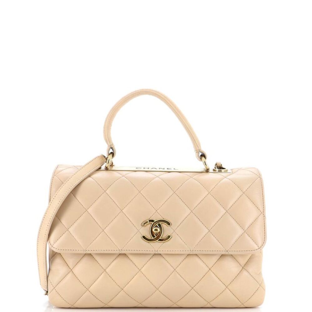 Chanel Top Handle Bag Quilted Lambskin Medium Neutral